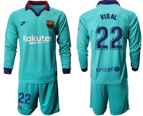 Barcelona #22 Vidal Third Long Sleeves Soccer Club Jersey